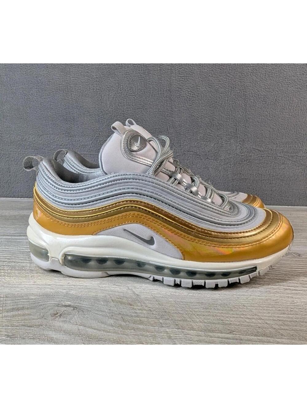 Nike Womens 7.5 Air Max 97 Gold Silver Metallic Running Sneakers Shoes